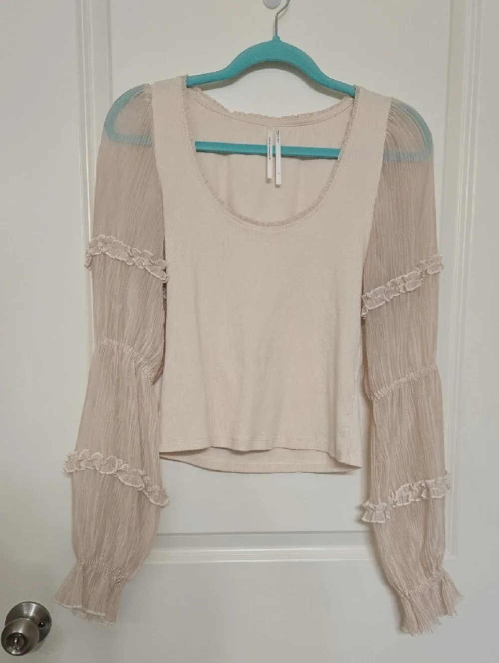 Anthropologie Sheer Puff-Sleeve Top in Cream